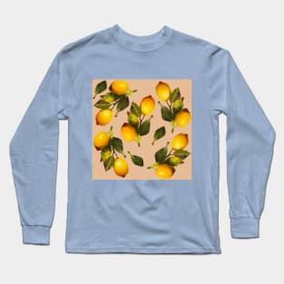 Seamless pattern with lemons and leaves Long Sleeve T-Shirt